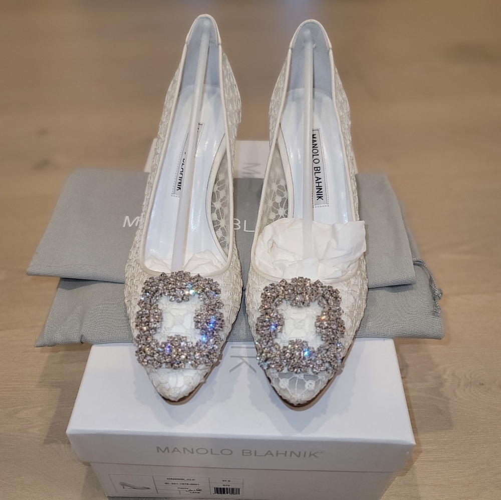 Manolo Blahnik Lace Hangisi White size 37.5